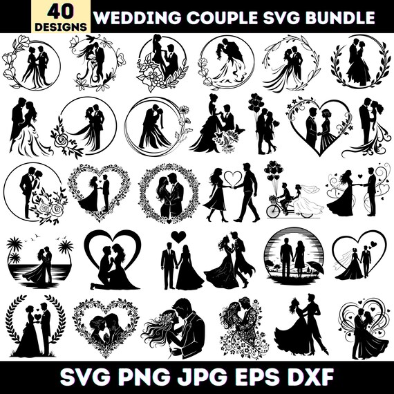 Wedding Couple SVG Bundle, Heart Silhouette SVG, Bride and Groom SVG, Wedding Love svg, Cricut Silhouette Cut Files, Instant  Download