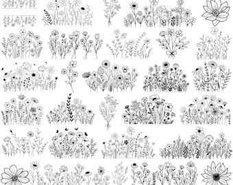 Minimalistischer Blumenstrauß, Wildblumen SVG-Bundle, Blumen-Svg-Set, Minimalistischer Blumenstrauß, Blumen-Svg-Bundle, Botanisches Design, Natur-Svg, Blumen-Svg, Cricut