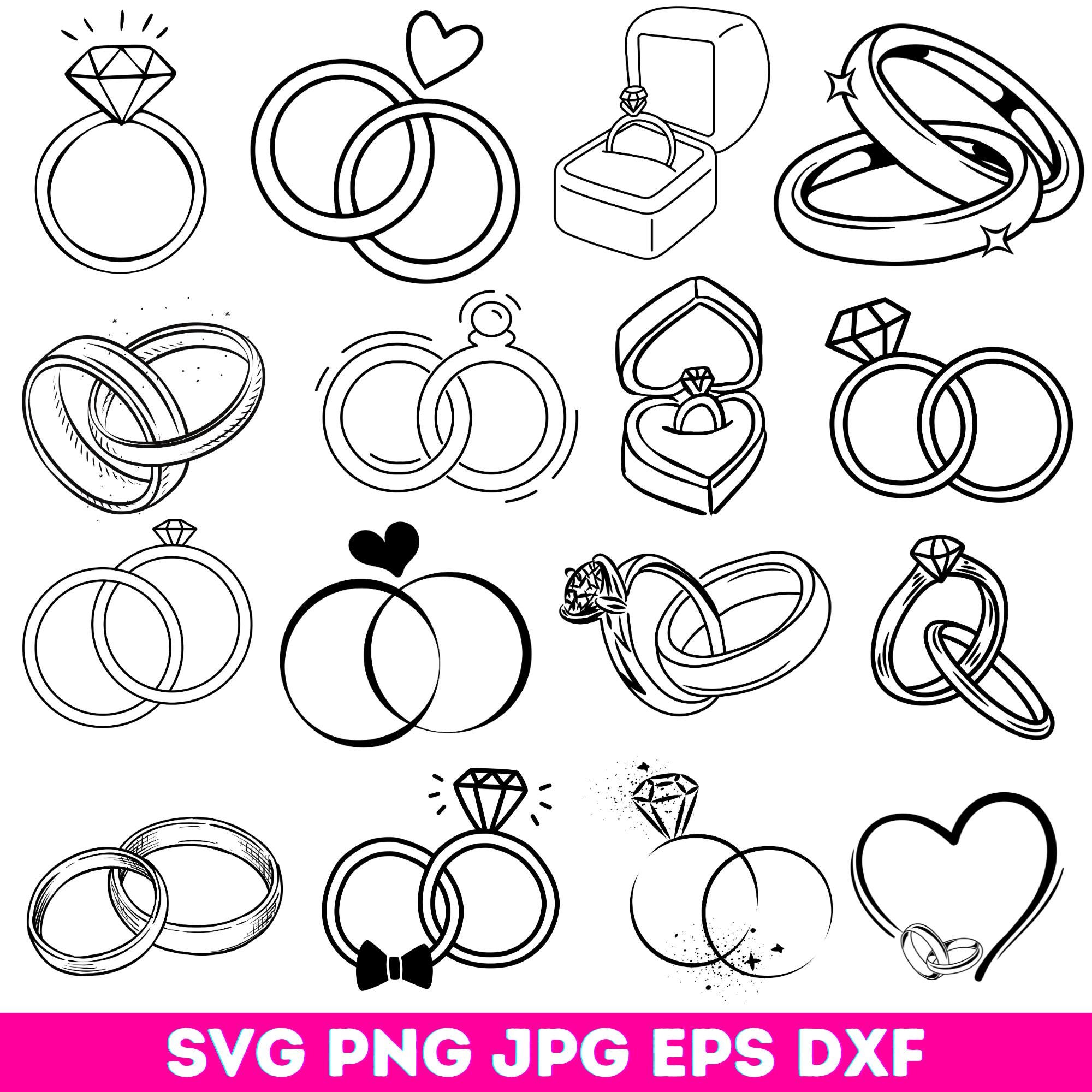 Wedding Ring SVG Bundle, Engagement Ring SVG, Diamond Ring SVG, Bride ...
