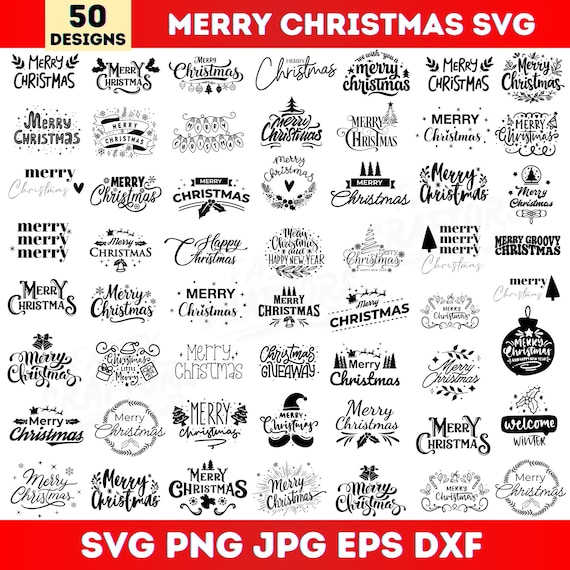 Merry Christmas Text Svg Bundle, Christmas Quote Svg, Holiday Lettering Svg Designs, Cricut Silhouette Cut Files,Instant Download