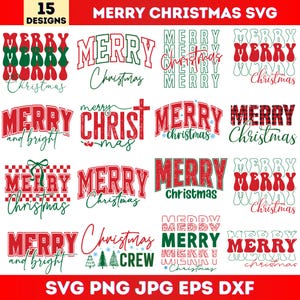 Merry Christmas Text Svg Bundle, Christmas Quote Svg, Holiday Lettering Svg Designs, Cricut Silhouette Cut Files, Instant Download