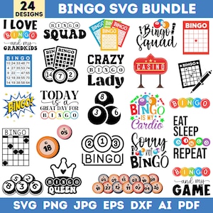 24 Bingo Svg Bundle, Bingo Games Svg, Bingo Lady Svg, Bingo Quotes Svg, Bingo Shirt Svg, Bingo Clipart, Cricut, Instant Download, Silhouette