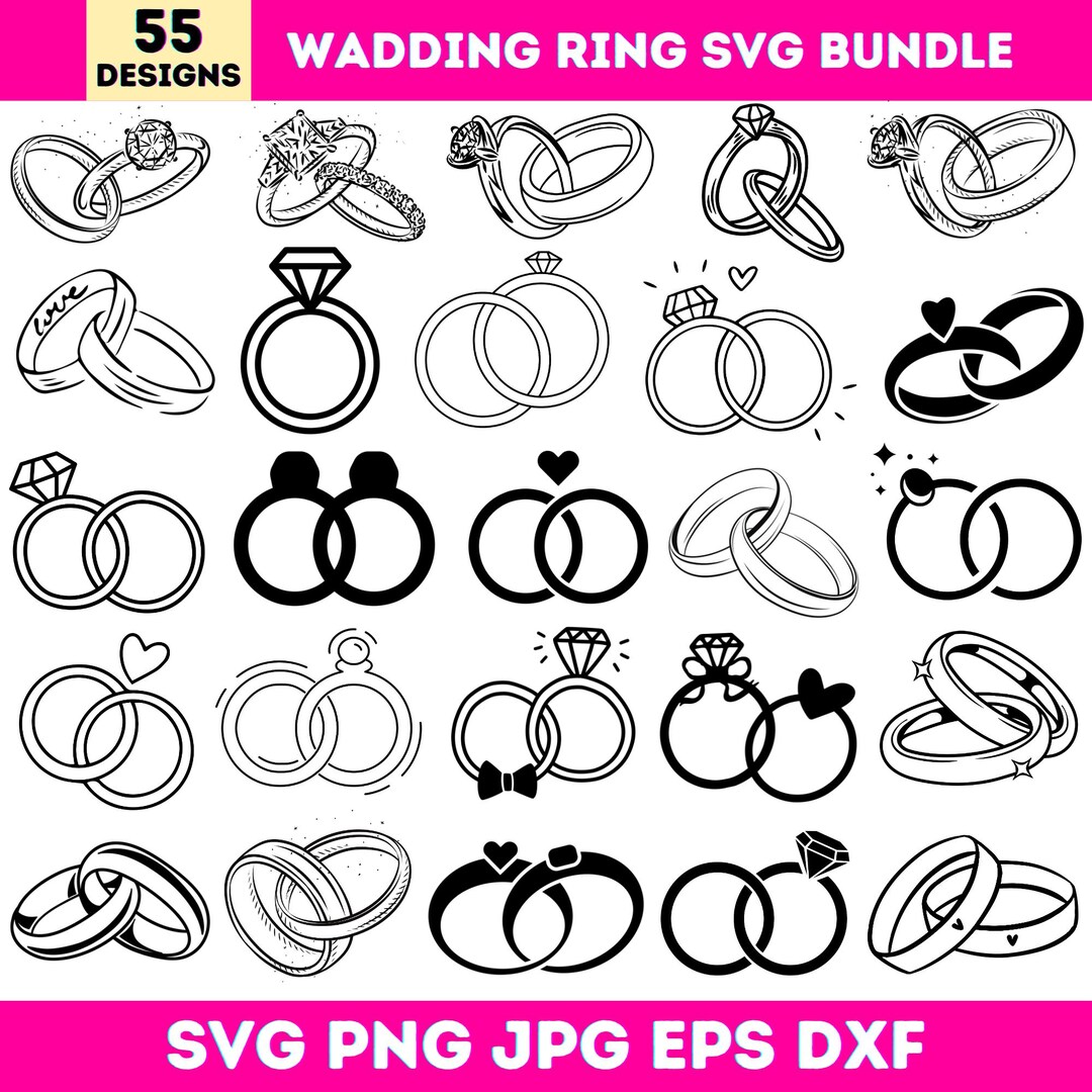 Wedding Ring SVG Bundle, Engagement Ring SVG, Diamond Ring SVG, Bride ...