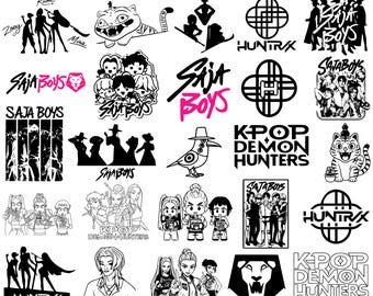 45 Kpop Demon Hunter Svg Png Bundle, Demon Hunters Inspired Svg, Girl Dinner, Cat And Bird Png, Sa-Ja Boy Png Svg, Cricut, Instant Download