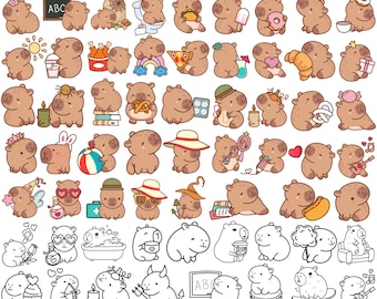 50 Cute Capybara Svg Bundle, Capybara Png Bundle, Capybara Clipart, Capybara Dxf, Capybara Cricut, Vector Files, Instant Download