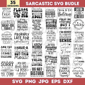 35 lustige sarkastische Zitate SVG-Bundle Freches Zitat Schnittdateien Cricut Silhouette Sublimation Lustige Sprüche SVG Bild 1