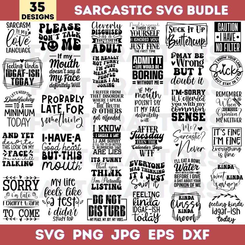 35 lustige sarkastische Zitate SVG-Bundle Freches Zitat Schnittdateien Cricut Silhouette Sublimation Lustige Sprüche SVG Bild 1