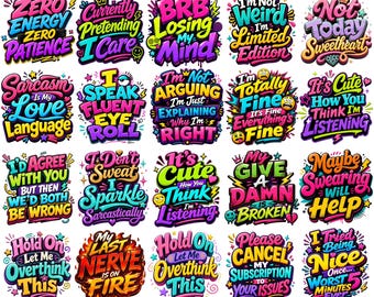 Sarkasmus PNG-Bundle, lustiger Erwachsenen Humor PNG, Snarky Zitate Sublimationsdesigns, sarkastisches Shirt PNG, Becher & Tote Bag Design, Sofort Download