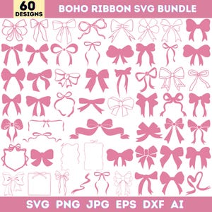 Boho Ribbon Bow Svg Bundle, Coquette Bow Svg, Ribbon Bow Svg, Bow Svg Png, Hair Bow Svg, Hand Drawn Frames, Bow Tie Svg, Bow Outline, Cricut