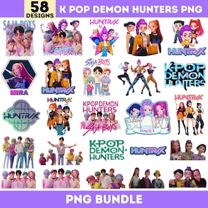 Huntrix Kpop Demon Hunters Png Bundle, Kpop Idol Group Png Design, Girl Dinner Png, Saja Boys Girls Bands Png, Huntrix Fans, Sublimation