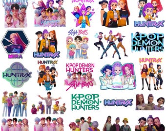 Huntrix Kpop Demon Hunters Png Bundle, Kpop Idol Group Png Design, Girl Dinner Png, Saja Boys Girls Bands Png, Huntrix Fans, Sublimation