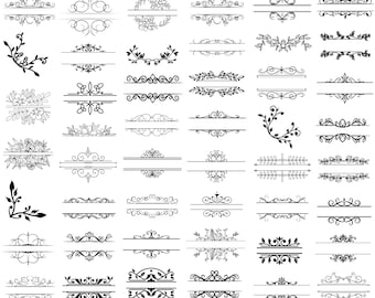 Floral Border Svg Bundle, Decorative Floral Frame SVG, Flower Border Png, Elegant Outline Frames, Wedding Invitation Border Svg, Cut Files