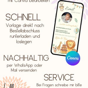 First Birthday Invitation Safari | Digital Children's Birthday Invitation Card | WhatsApp eCard Birthday Invitation for Baby Boys & Girls image 4
