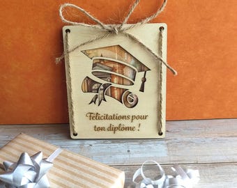 Cadeau diplôme original – Porte-billet en bois de Félicitations – Cadeau réussite examen – Cadeau bac, BTS, brevet ou diplôme