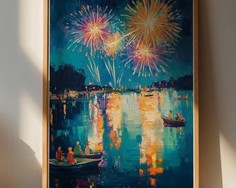 Lámina decorativa de fuegos artificiales vibrantes / Decoración colorida para el hogar, ideal para sala de estar y oficina.