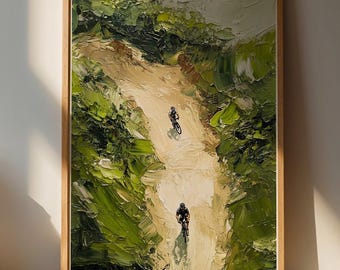 Lámina decorativa de ciclista dinámico para pared / Decoración del hogar inspirada en la naturaleza / Tonos verdes y terrosos