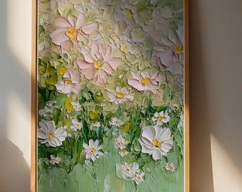 Lámina decorativa de pared con estampado floral en flor - Decoración del hogar en tonos pastel suaves para sala de estar y dormitorio.