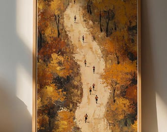 Lámina decorativa de pared "Sendero de otoño" / Decoración rústica para el hogar en colores cálidos / Escena natural con corredores