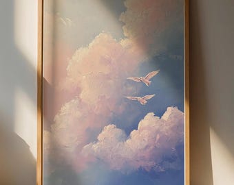 Lámina decorativa de nubes de ensueño / Decoración del hogar en tonos pastel suaves para espacios relajantes