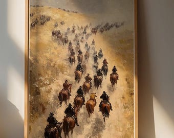 Lámina decorativa rústica de vaquero para pared - Decoración del hogar estilo western, tonos tierra cálidos para sala de estar y oficina.