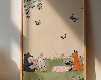 Whimsical Animal Wall Art Print | Cute Home Decor | Nature-Inspired Artwork in Soft Pastels