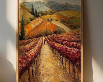 Lámina decorativa de viñedo vibrante / Tonos cálidos para la decoración del hogar en la sala de estar y la oficina.