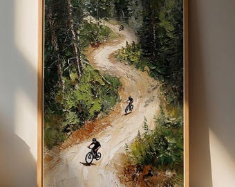 Lámina decorativa de ciclismo de montaña dinámico para pared: decoración del hogar inspirada en la naturaleza para amantes de la aventura.