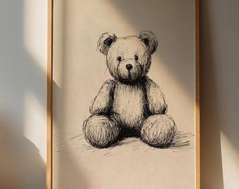 Lámina con dibujo de osito de peluche / Decoración de pared para habitación infantil (Descarga digital)