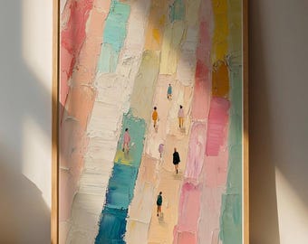 Lámina decorativa de pared vibrante y colorida / Decoración moderna para el hogar / Pintura abstracta de figuras caminando