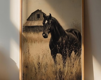 Majestic Black Horse Wall Art Print | Rustic Home Decor | Nature Inspired Art