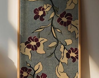 Elegante lámina floral para pared / Decoración elegante para el hogar / Diseño botánico en azul y burdeos
