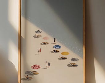 Stylish Beach Scene Wall Art Print | Home Decor | Chic Minimalist | Soft Pastels & Retro Vibes