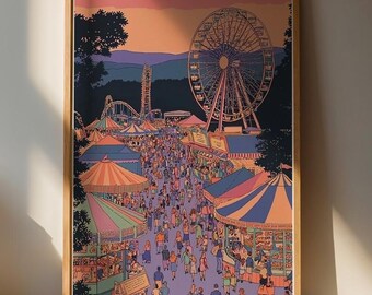 Colorful Fairground Wall Art Print | Vibrant Home Decor | Fun & Whimsical Color Palette