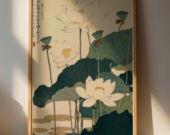 Elegant Lotus Flower Wall Art Print | Home Decor | Serene Green & White Design