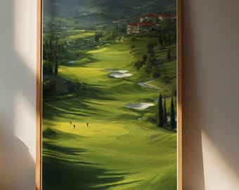 Paisaje tranquilo de campo de golf / Arte impresionista / Vegetación y serenidad / Descarga digital, arte mural imprimible