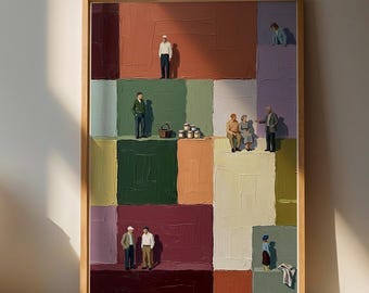 Interacciones humanas coloridas al estilo del arte contemporáneo / Descarga digital, arte mural imprimible