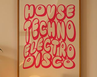 Impresión de música house techno, decoración para el hogar raver, póster mate a color personalizado
