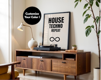 House Techno Repeat Vertical Poster, Raver Music Print