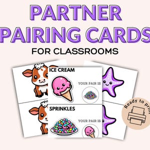Cartes imprimables d'associations de partenaires pour la classe - Activité amusante d'associations avec des animaux, des étoiles de mer, des accords mets - Travail de groupe et brise-glace