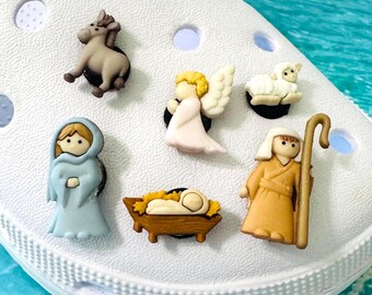 Zawieszki do butów lub torebek z motywem Bożego Narodzenia, zawieszki religijne z motywem Bożego Narodzenia, biżuteria świąteczna do butów (opakowanie 6 sztuk)