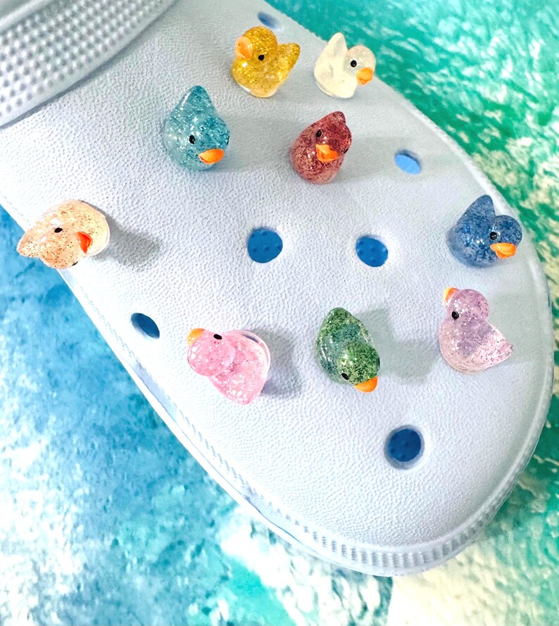 Sparkle Duck Shoe Charms, Fun Shoe Accessories, Glow in the Dark Jibbitzs, Shoe Jewlery, Cute Gifts, Children Gifts, Birthday Gift, Ducks,  Croc charms, crocs