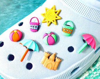 Beach Shoe Charms, Coastal Themed Accessories, Ocean Jewelry Charms, (Pack of 8)