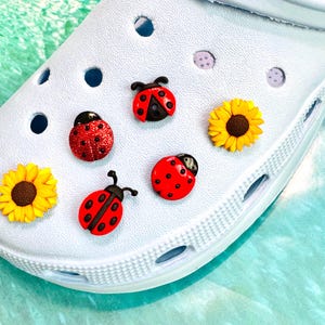 Ladybug & Sunflower Shoe Charms: Fall Shoe Accessories, Pack of 6 Charms