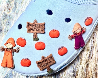 Pompoenveld herfst schoenbedeltjes, leuke schoenaccessoires, schuifbedeltjes voor op de schoen, schoenjuwelen, kindercadeaus, (verpakking van 10)