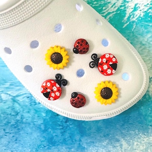 Ladybug & Sunflower Shoe Charms: Glitter Jibbitz - 6 Pack