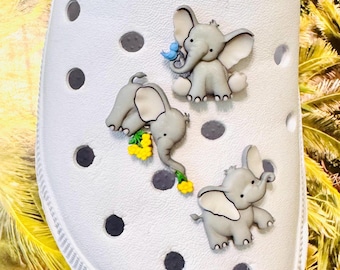 Elephant Slip on Shoe Charm, Animal Shoe Jewelry, Elephant Bag Accessories, Animal Charms, (Set of 3)