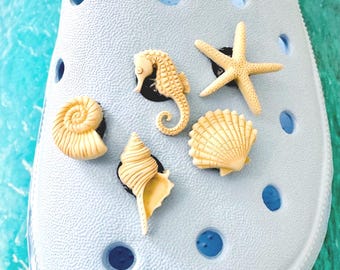 Beach Shoe Charms, Coastal Accessories, Beach Bag Charms, Shoe Jewelry, Beach Gift, (Set of 5)