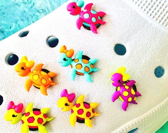 Turtle Shoe Charms, Animal Shoe Accessories, Slide on Shoe Charms, Turtle Jewelry, (Pack of 6)