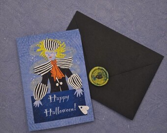 Whimsical Gothic Halloween Card | Quirky Spooky Witch Card