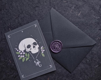 Gothic Witchy Card – Moon Witch Skull Greeting Card, Dark Fantasy Stationery
